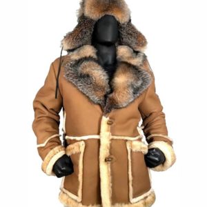 Calvin Sheepskin Shearling Toggled Leather Coat