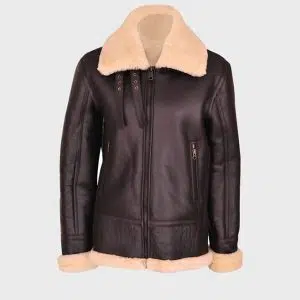 B3 Brown Shearling Aviator Leather Jacket For Women’s