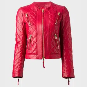 Best Women's Red Quilted Style Genuine Leather Jacket