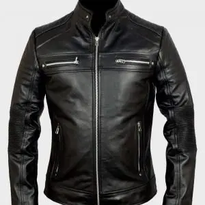 Cafe Racer Mens Black Classic Biker Leather Jacket