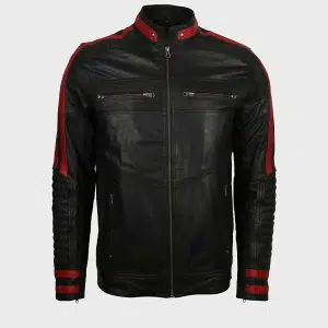 Red & Black Cafe Racer Leather Jacket for Men's