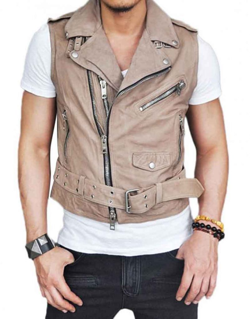 Men’s Asymmetrical Belted Leather Vest Men's Black Leather Vest