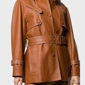 Women’s Brown Belted Leather Coat