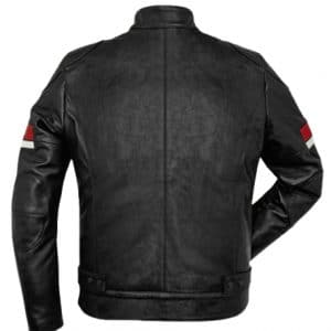 Men's Black Leather Red and White Striped Cafe Racer Jacket