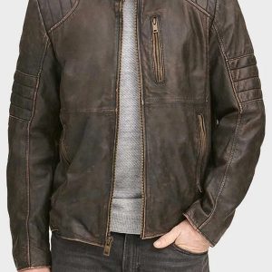 \Mens Brown Distressed Cafe Racer Leather Jacket